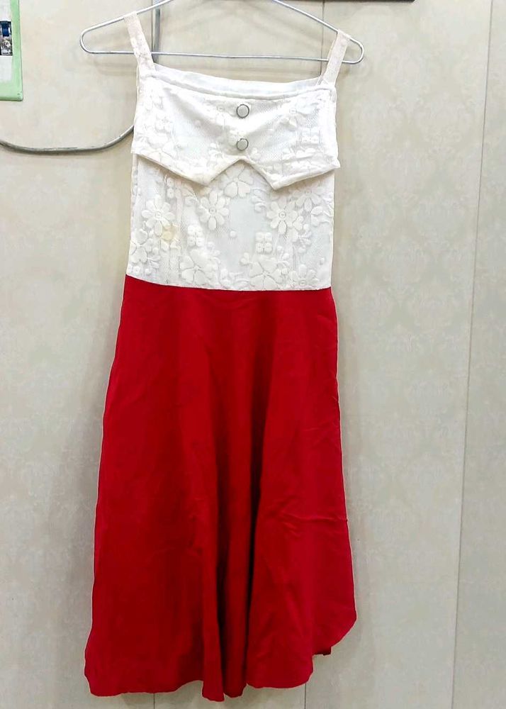 Elegant White &amp; Red Dress