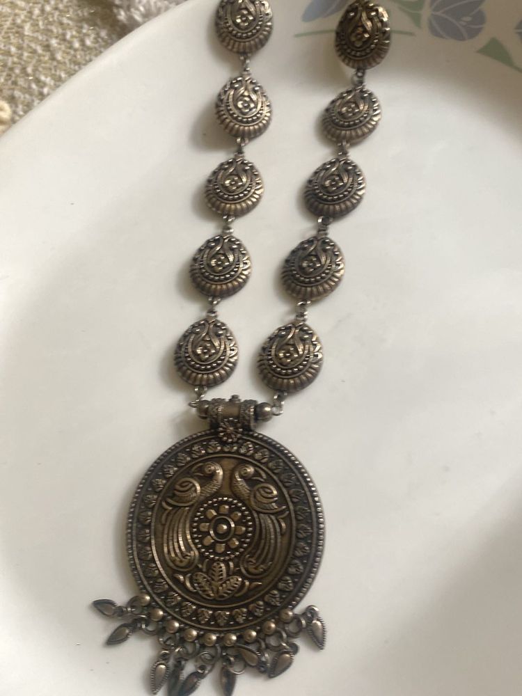 Oxidized Silver Peacock Necklace