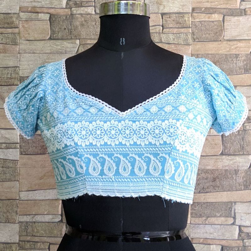 Sky Blue Chikankari Blouse fix price