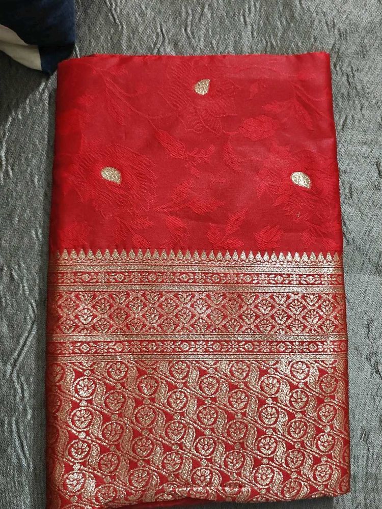 Beautiful Red Banarasi Silk Saree