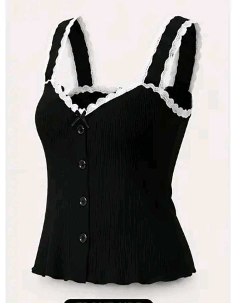 Cute Black Lace Trim Cami Top