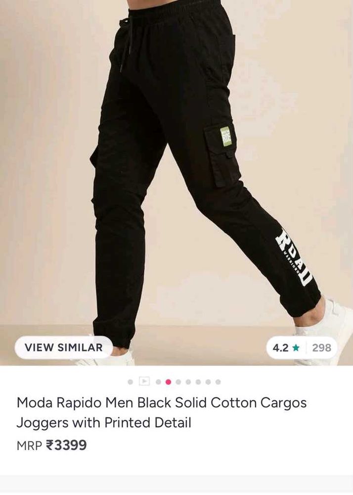 100% Cotton Black Cargo Pants for Men