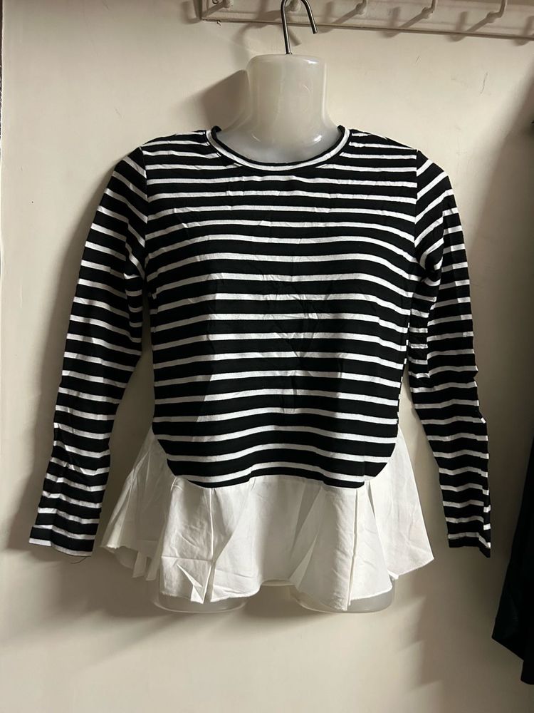 Striped Long Sleeve Top with Ruffle Hem