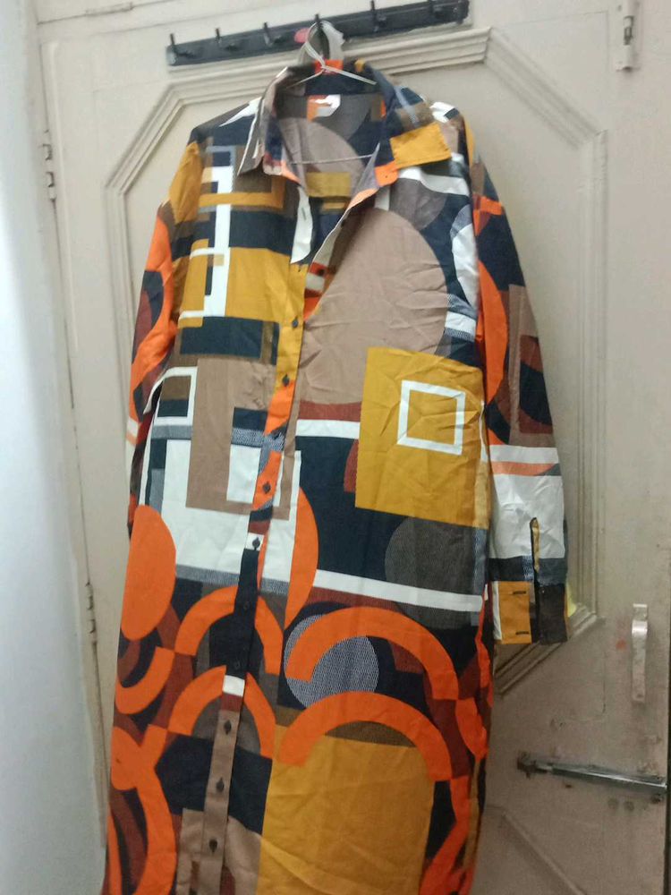Bold Geometric Print Shirt Dress