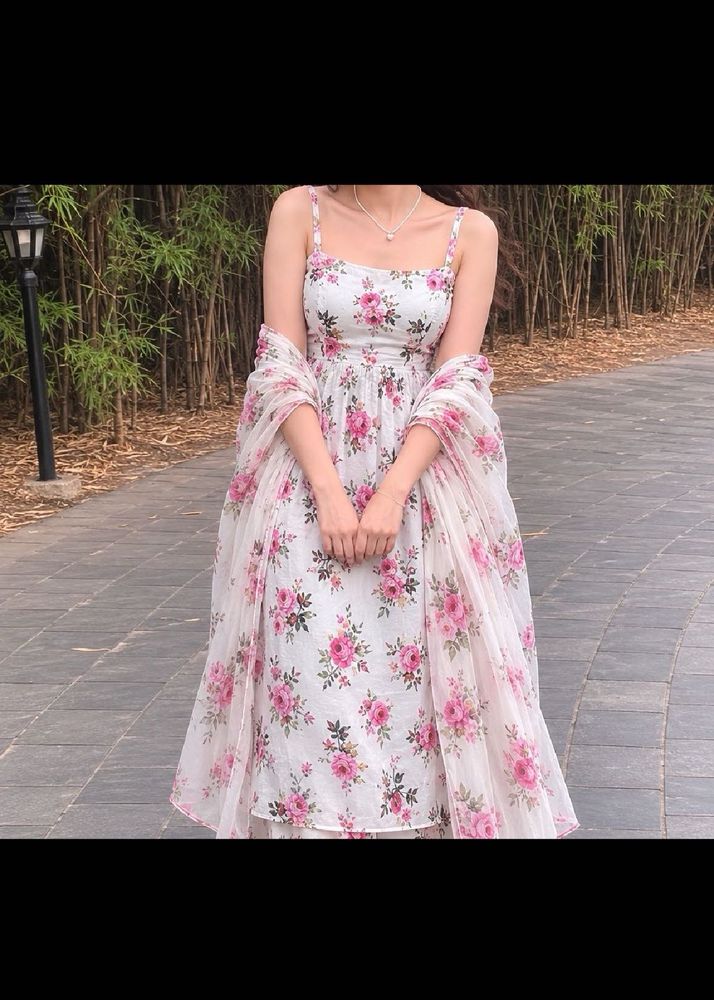 Floral Print Spaghetti Strap Gown