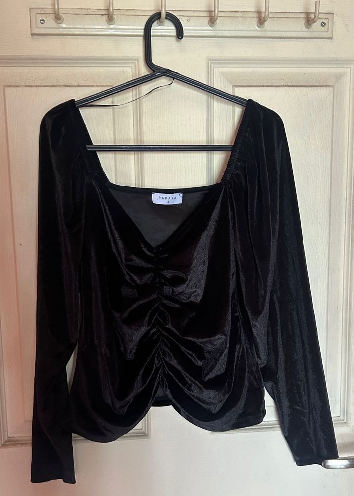 Black Velvet Ruched Top