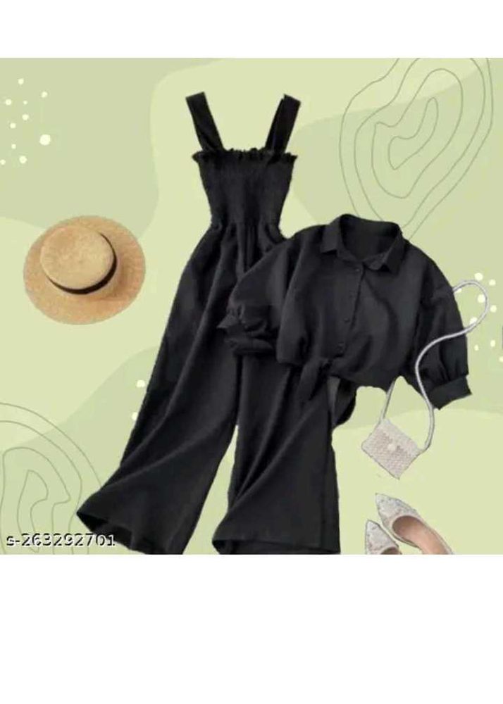 Chic Black Jumpsuit and Shirt Set
