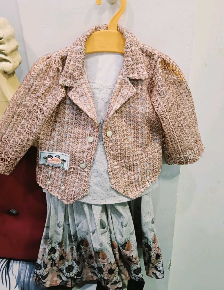 Chic Textured Jacket &amp; Floral Dress Set