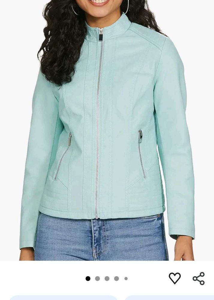 Light Blue Faux Leather Jacket