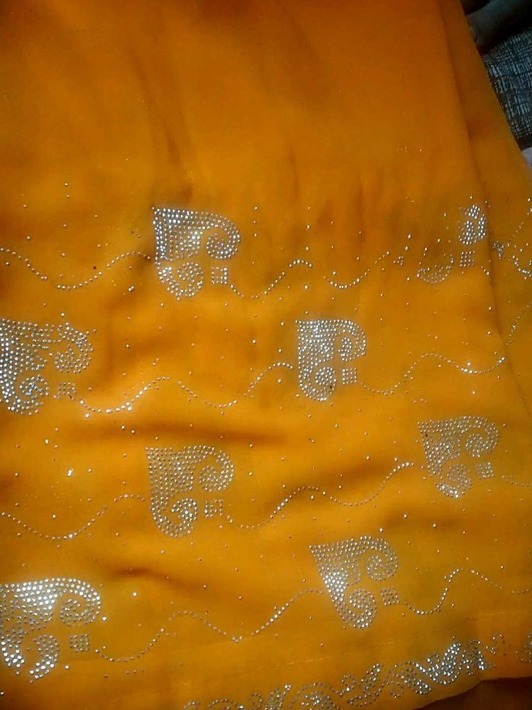 Stunning Yellow Embellished Saree