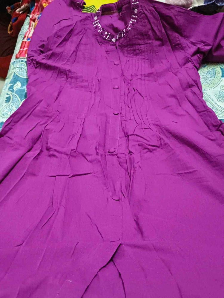 Elegant Purple Kurta with Embellished Neckline