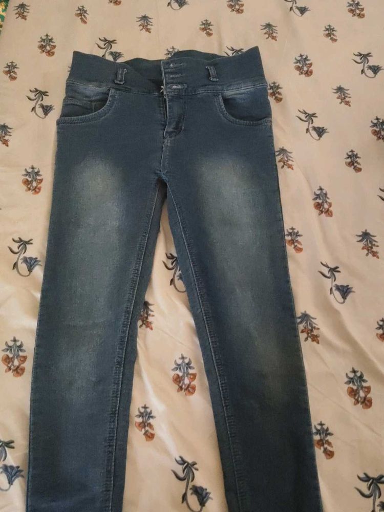 High-Waisted Blue Denim Jeans