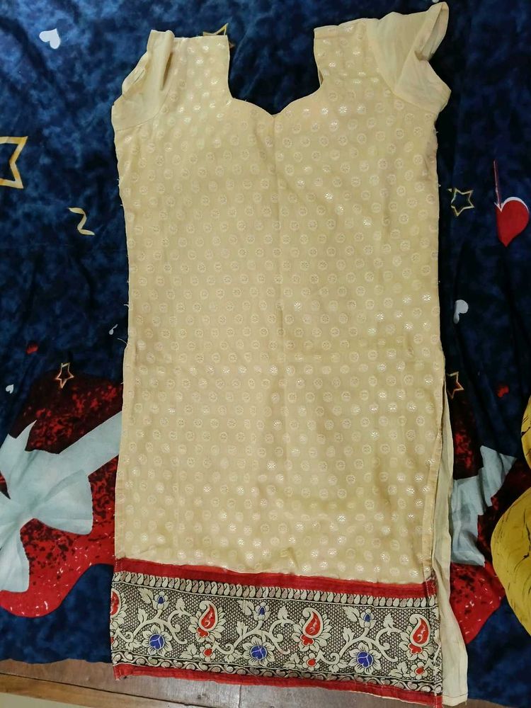 Elegant Cream Kurta with Red Border