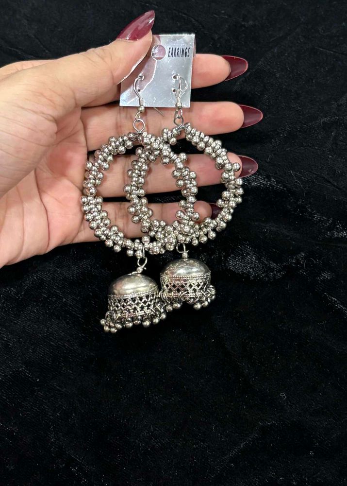 Oxidised Jhumka Hoop Earrings