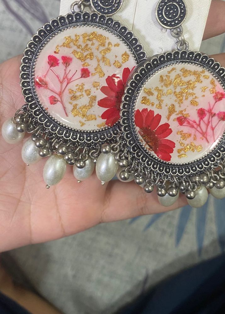 Floral White Jhumka Earrings