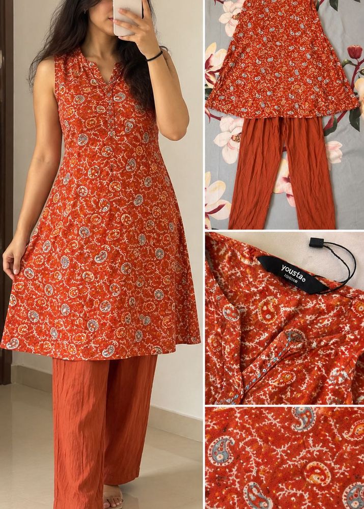 Rust Orange Paisley Printed Kurta Set