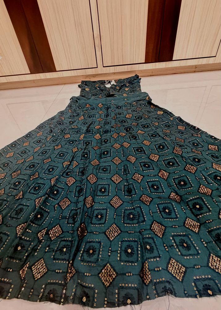 Teal Geometric Print Lehenga Skirt