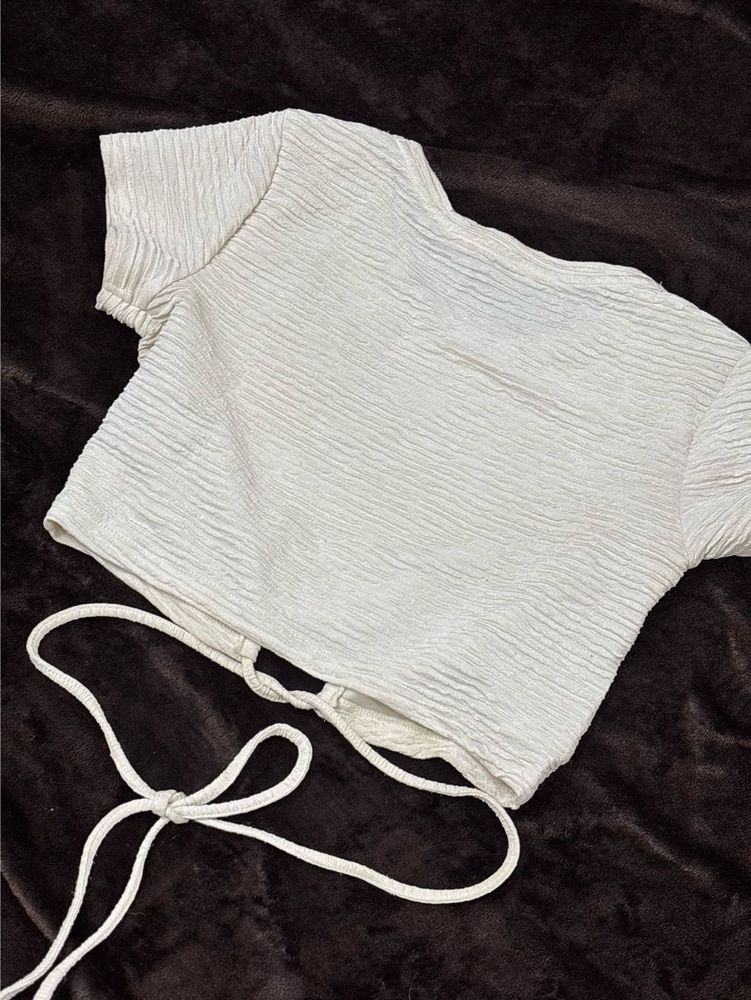 Summer Beachy Tie-Front Waffle Knit Top