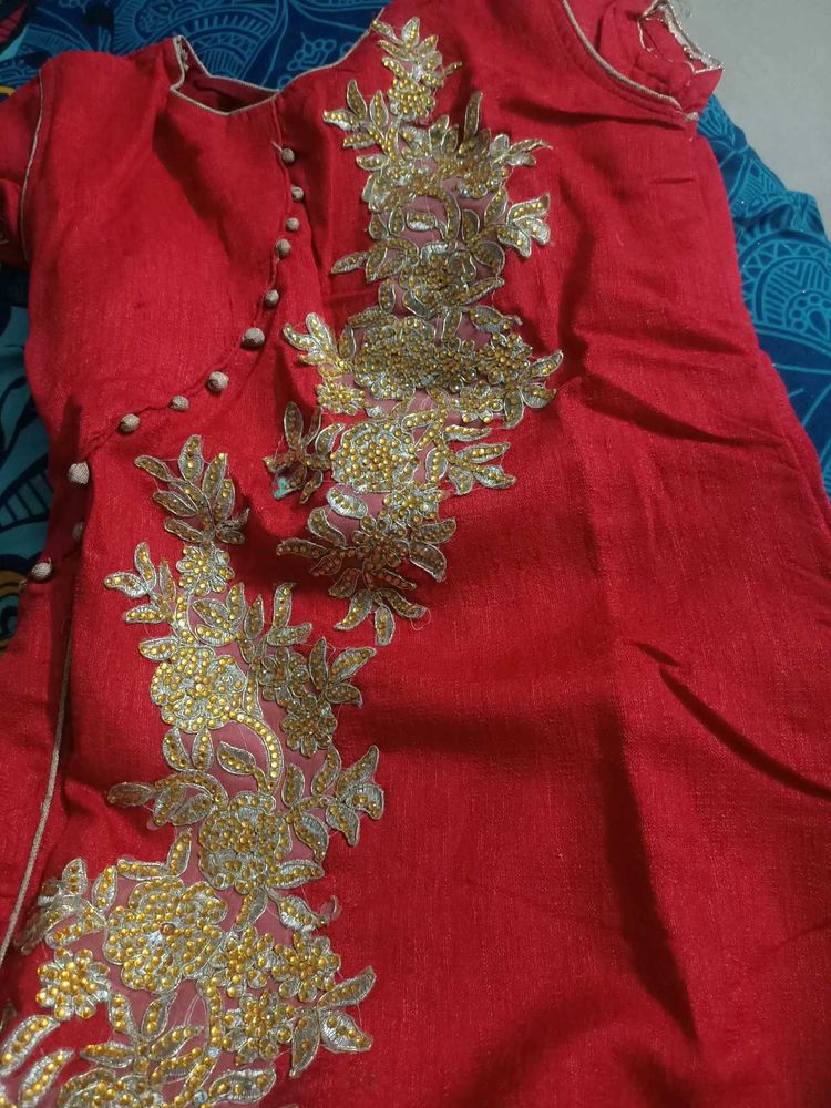 Red Embellished Kurti
