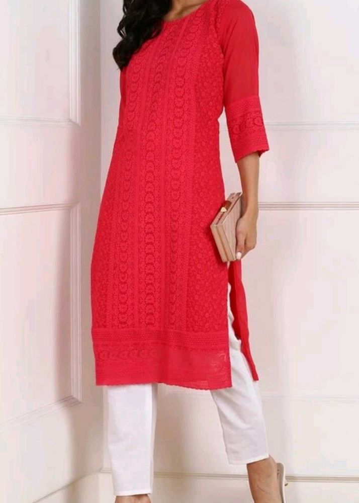 Red embroidery Chikankari Kurta