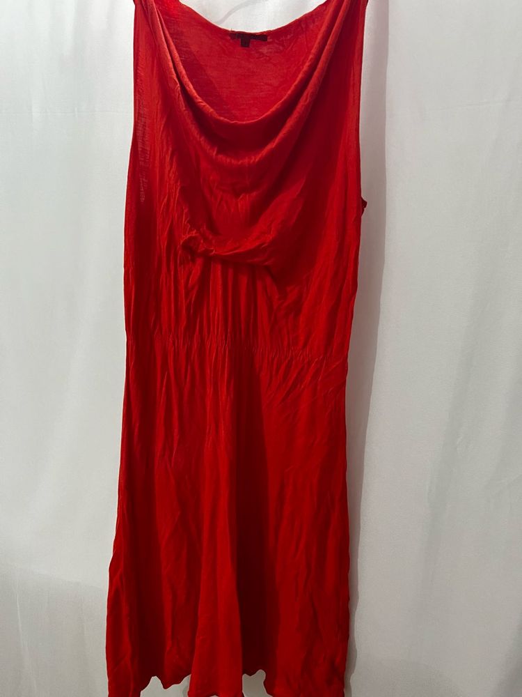 Vibrant Red Sleeveless Cowl Neck Dress