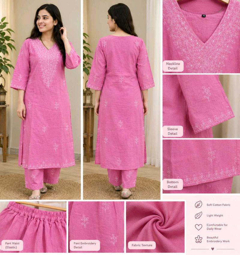 💗 Pink Embroidered Kurta Pant Set 💗