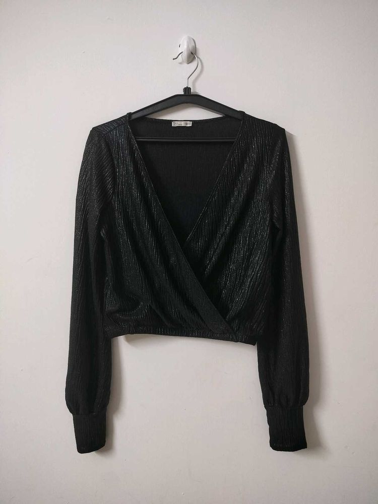 Sparkly Black Wrap Top