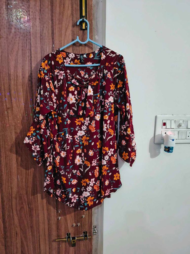 Maroon Floral Print Top