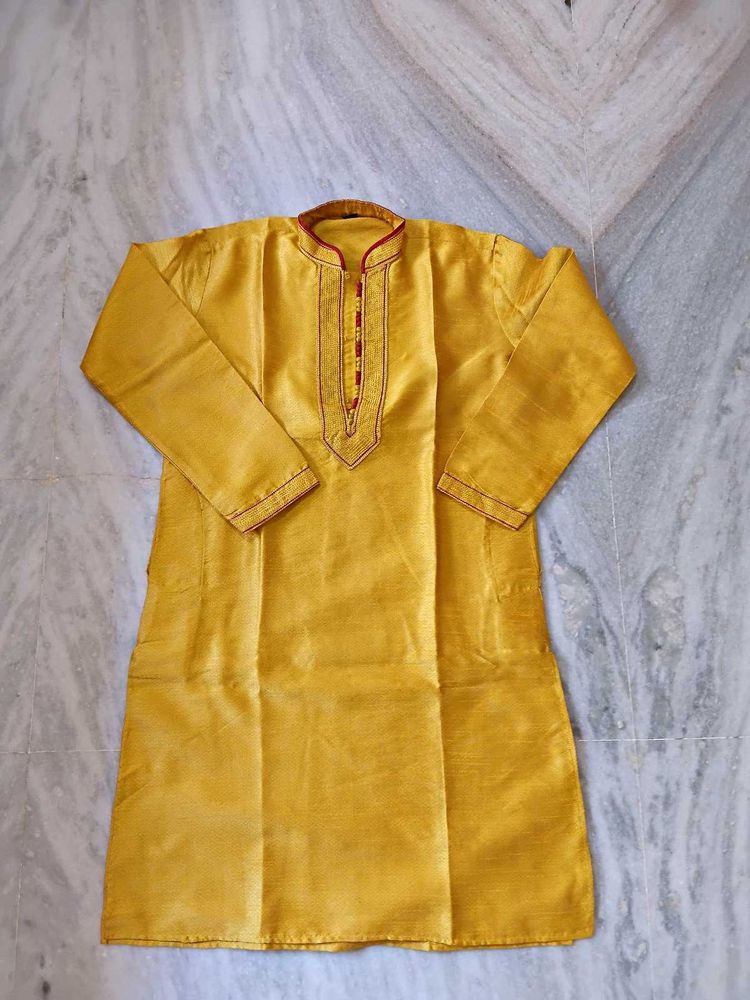 Yellow Embroidered Silk Kurta Set