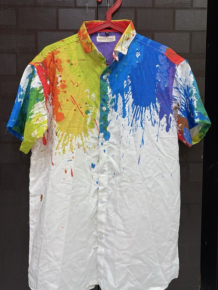 Splash Paint Print Button-Up Shirt