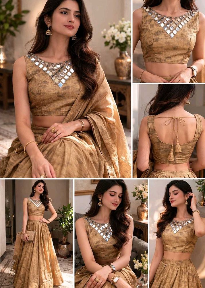 Elegant Gold Mirror Work Lehenga Choli Set