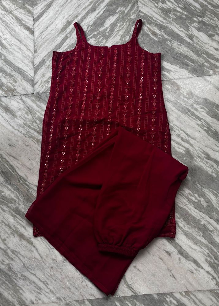 Maroon Sequined Kurta Set