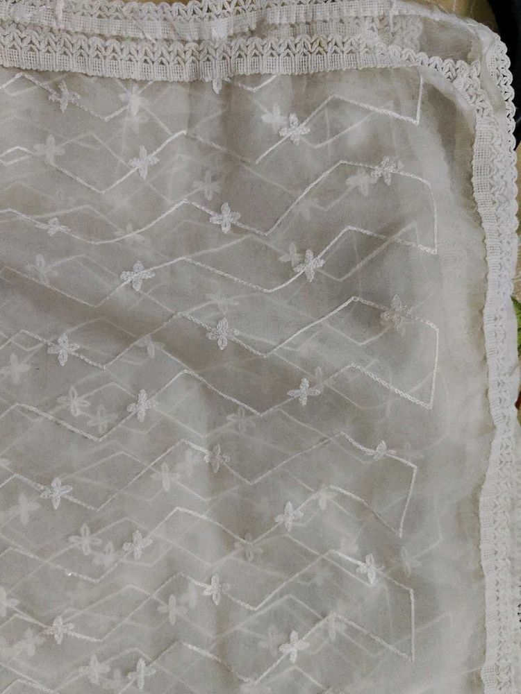 Elegant White Embroidered Dupatta