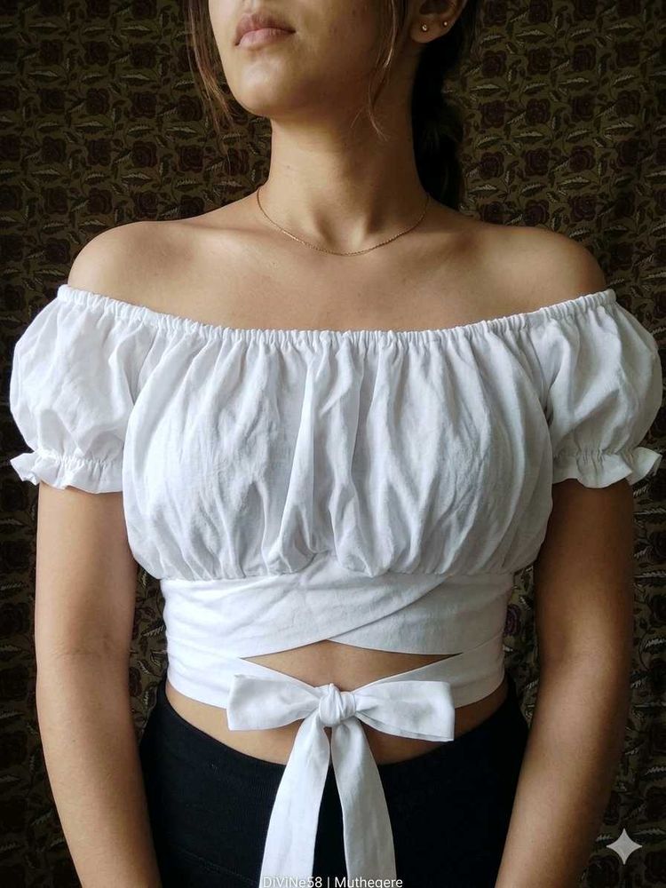 White Off-Shoulder Crop Top