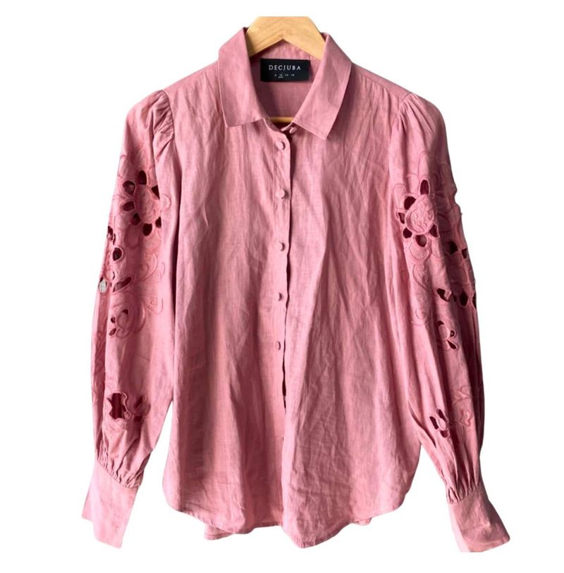 Chic Pink Embroidered Button-Up Shirt