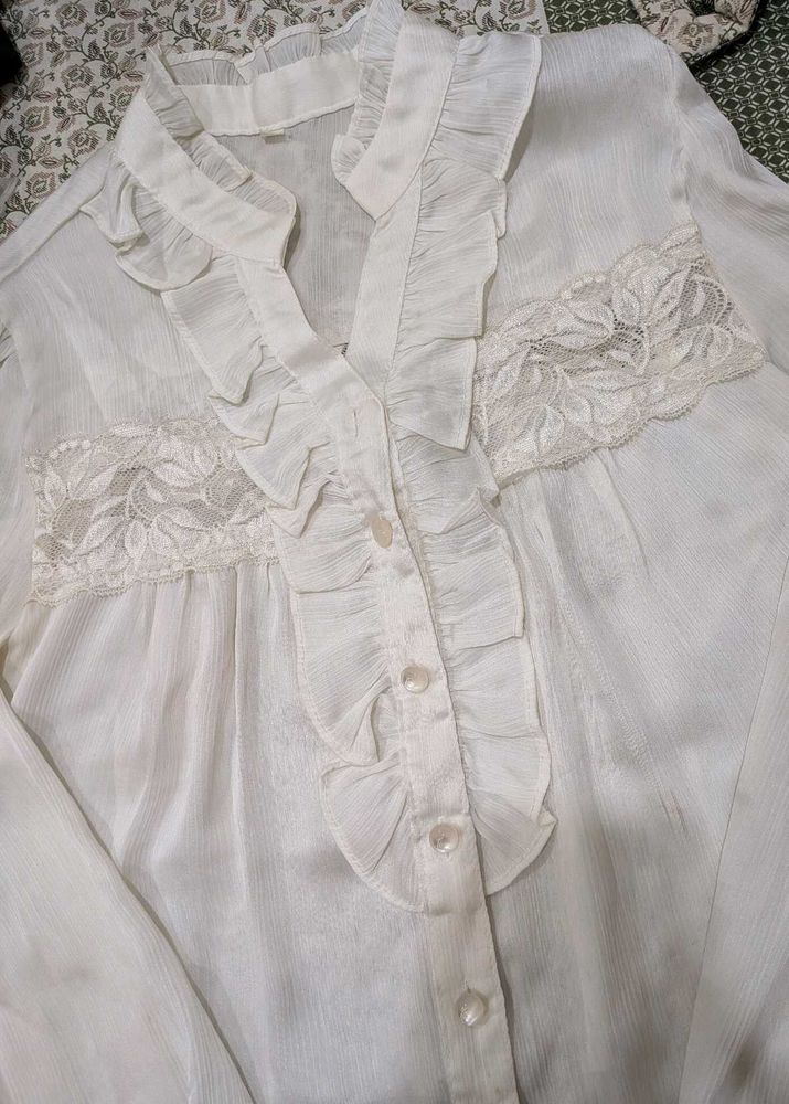 Elegant White Ruffle Blouse