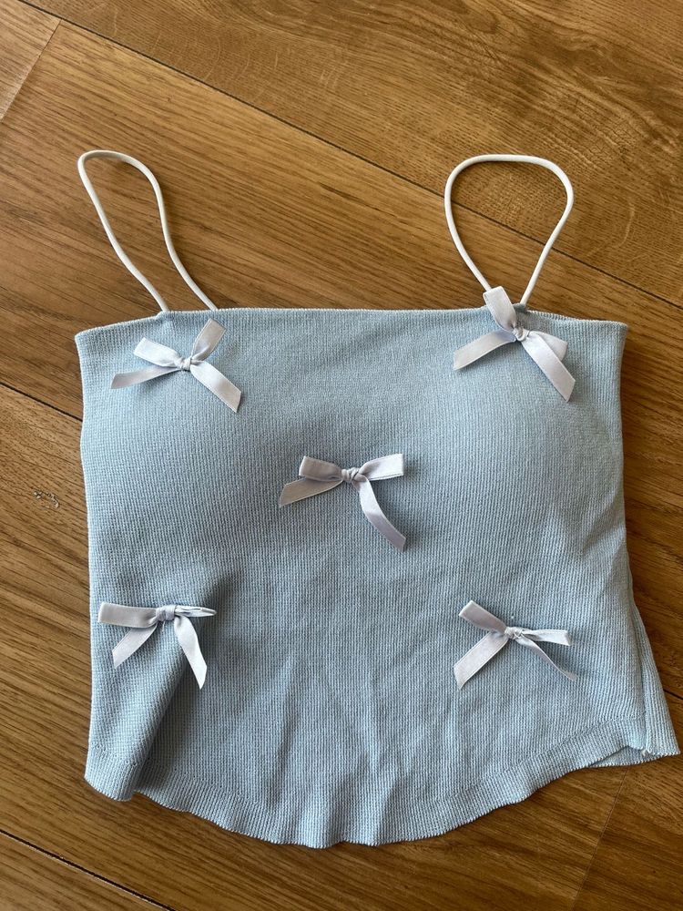 Cute Korean Bow Crop Top with built-in padding