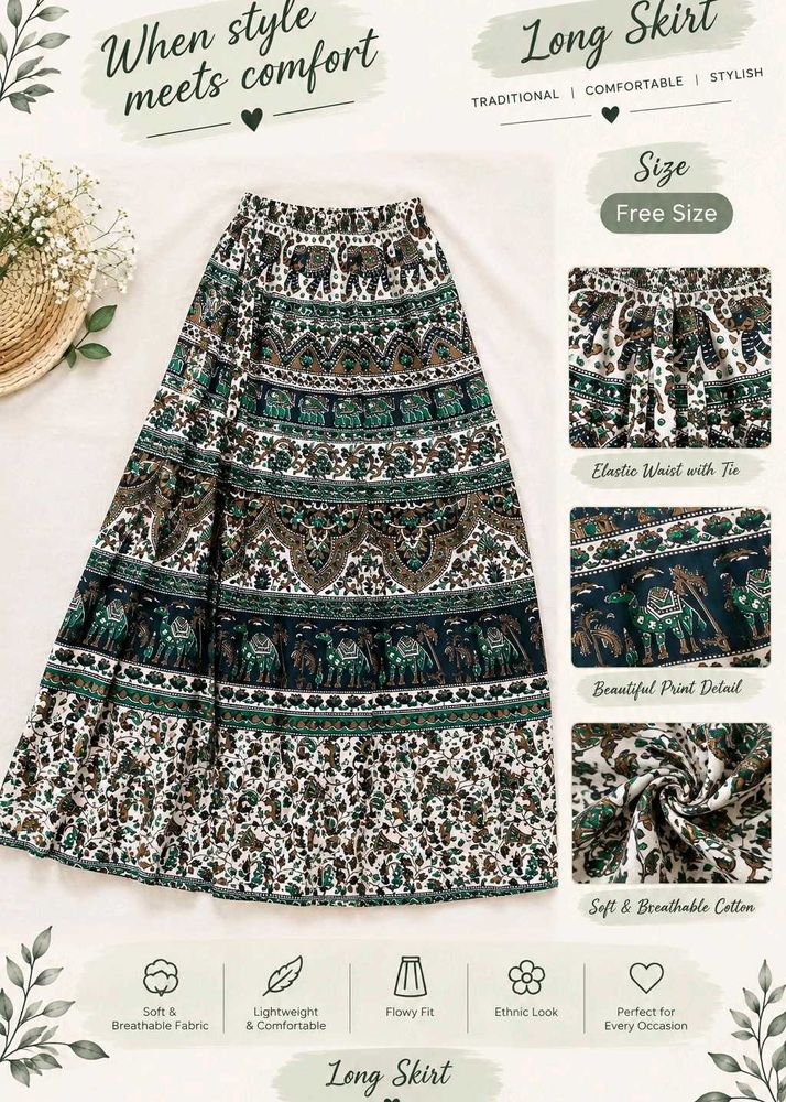 Boho Elephant Print Maxi Skirt