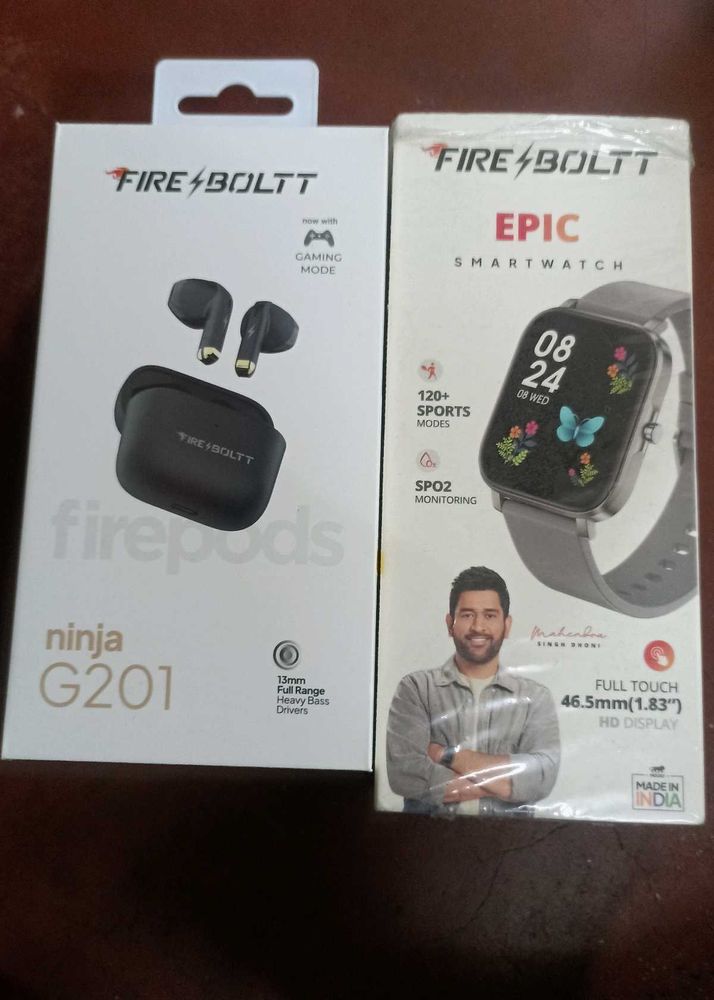 Firebolt Earbuds And Smart Watch New Condition