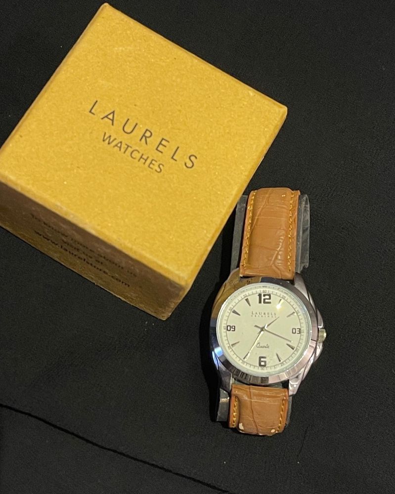 Laurels Watch Classic Brown Leather Strap
