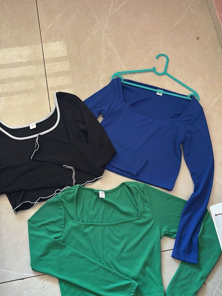 3 Pack Square Neck Long Sleeve Tops