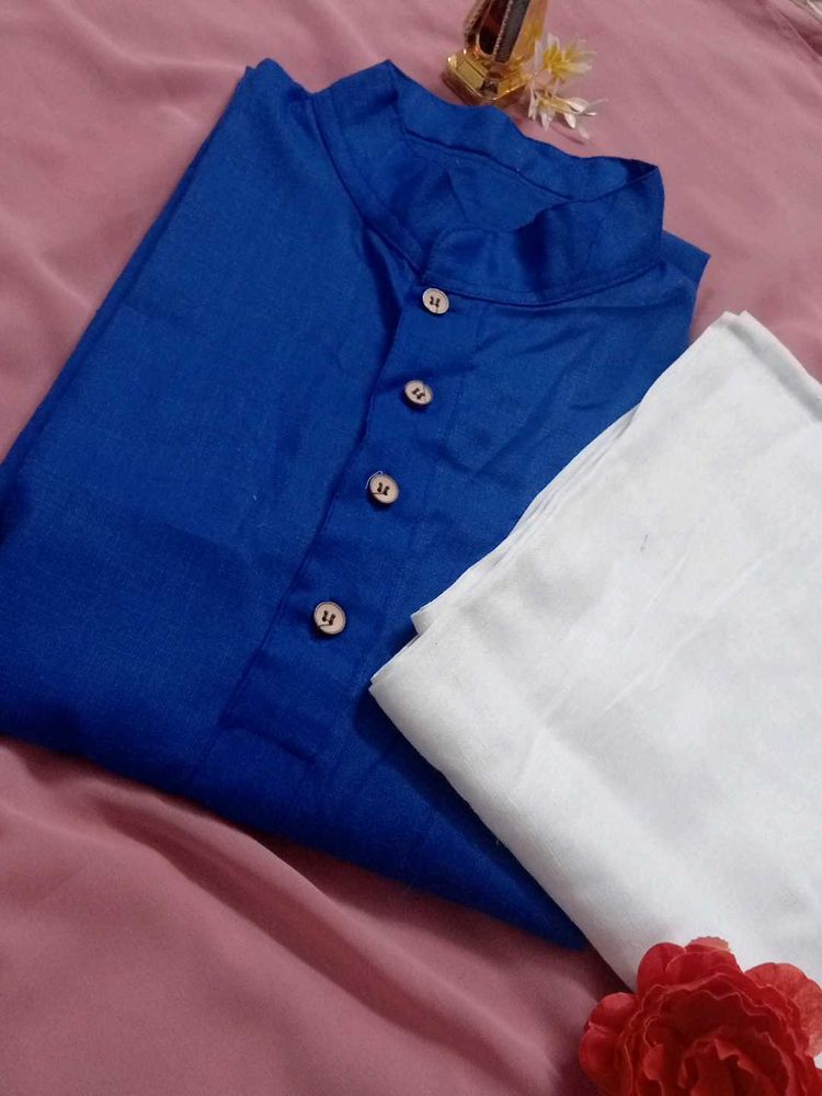 🤩💙Blue Kurta with White Pajama Set
