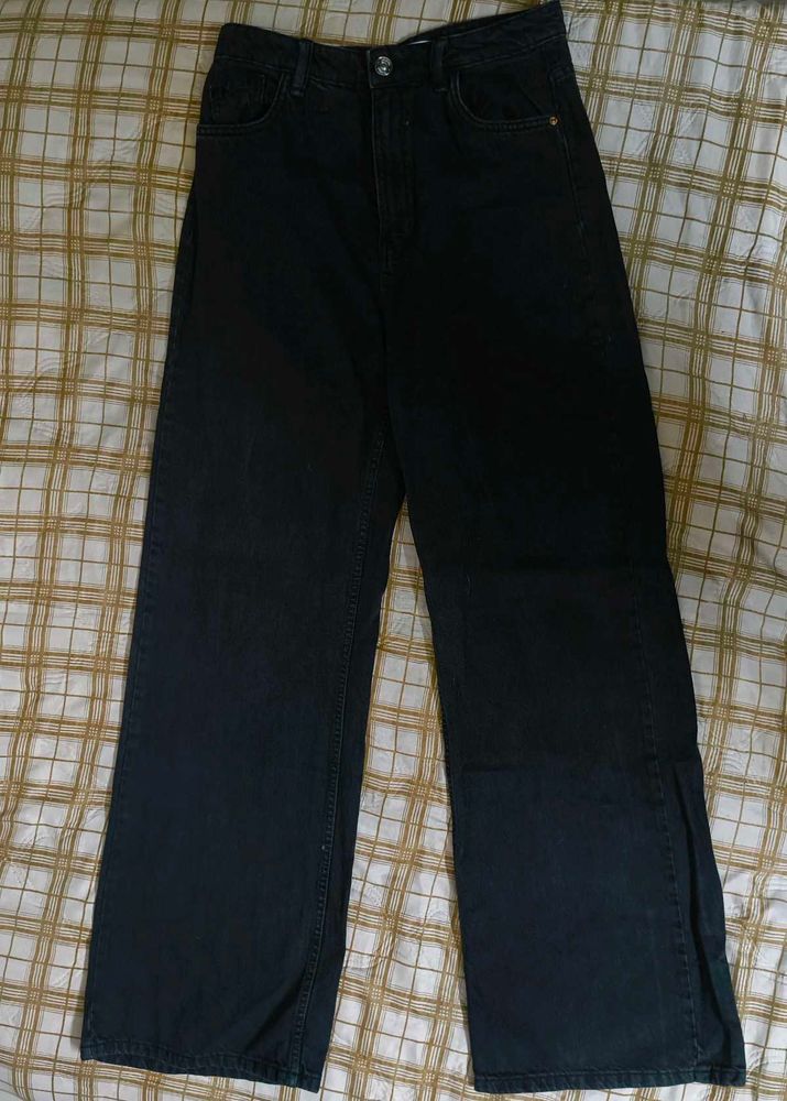 bershka Black Wide Leg Jeans