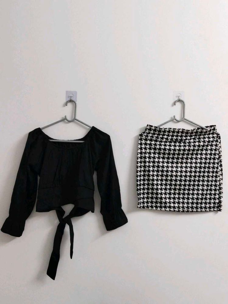 New Top &amp; Houndstooth Skirt Set