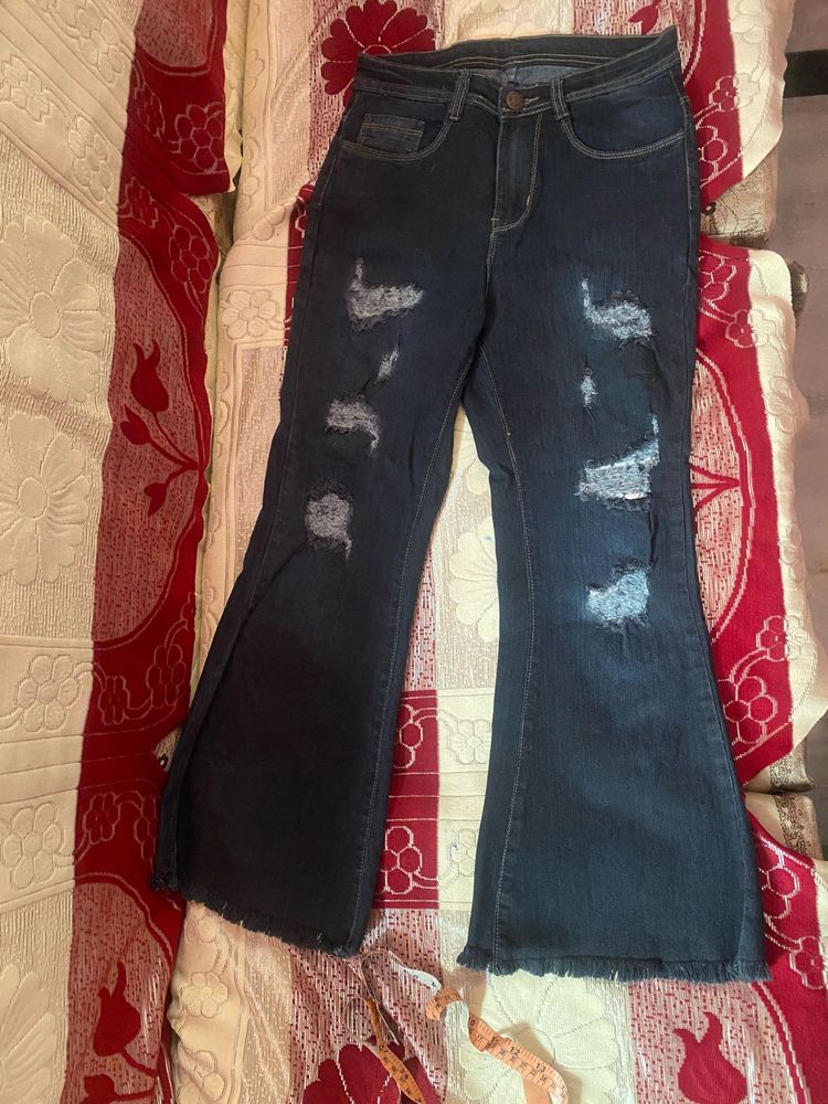 Distressed Dark Wash Flare Jeans