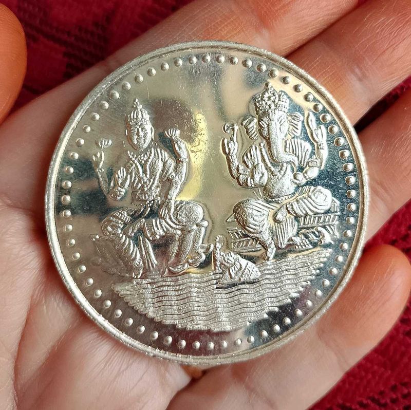 PUREST 999.9 Silver Lakshmi Ganesha Coin