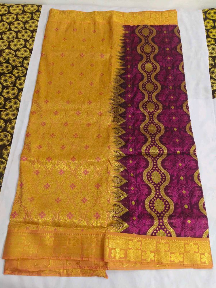 Elegant Yellow &amp; Magenta Brocade Saree