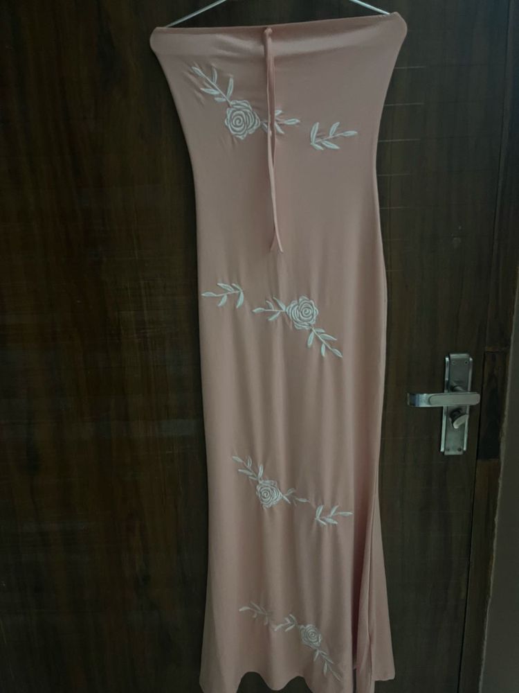 Elegant Peach Embroidered Gown