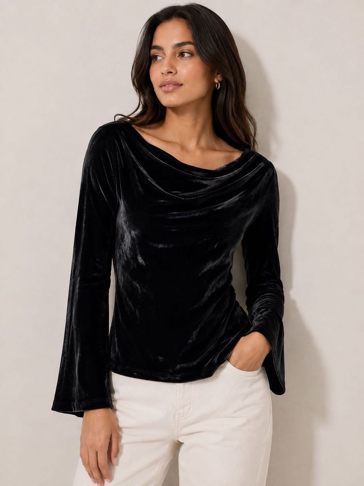 Velvet Cowl Neck Top