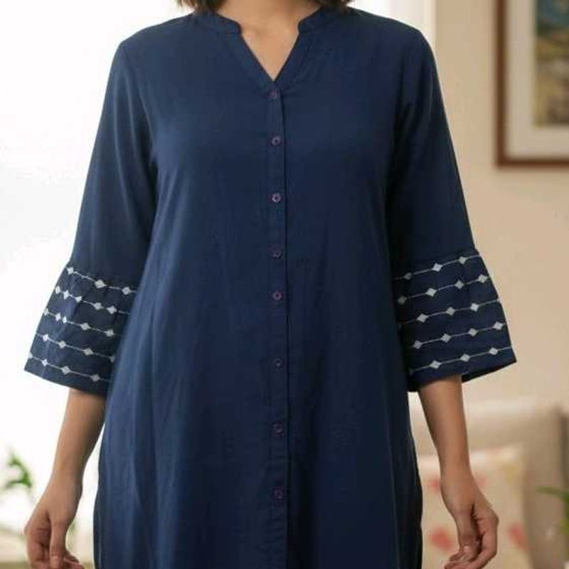 Stylish Navy Blue short Kurti with Accents